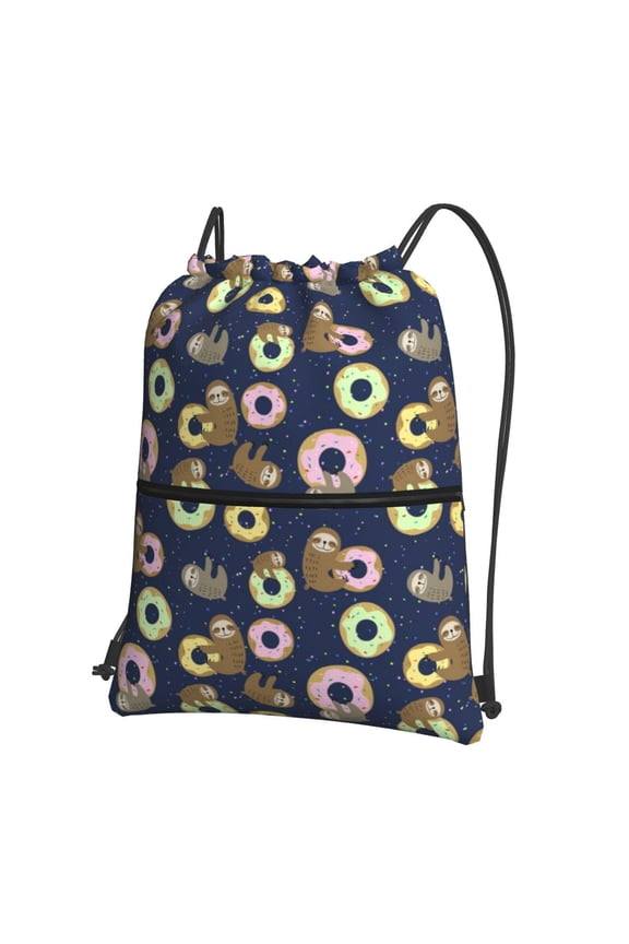 Sloth with Donuts Drawstring Backpack String Bag Cinch Water Resistant for Gym Shopping Sport Yoga