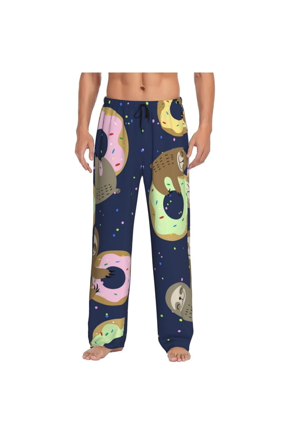 Sloth with Donuts Pajama Pants Men, PJ Bottoms, Sleep & Lounge Pants-Large