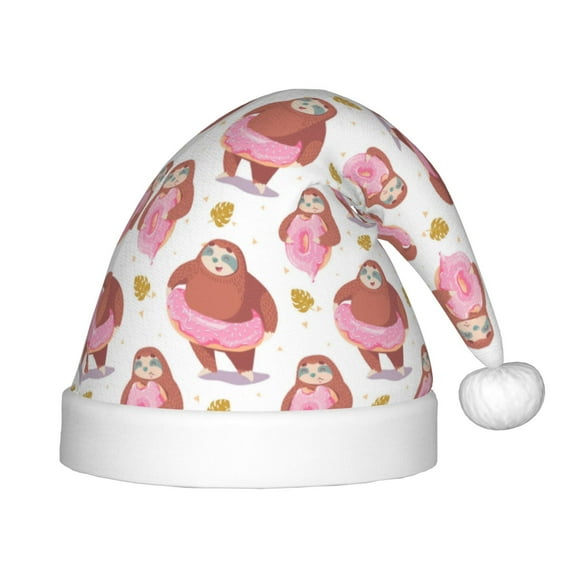 Naloa Sloth with Donuts1 Santa Hat for Kids Baby Christmas Hats,Girls Boys Toddler Plush Xmas Holiday Hat,Luxury Santa Claus Hat