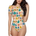 thumbnail image 1 of Naloa Small Animals with Knit Hat Pattern Bodysuits for Women, Women's Short-Sleeved Onesie, One-Piece for Parties, dates, clubs-XX-Large, 1 of 7