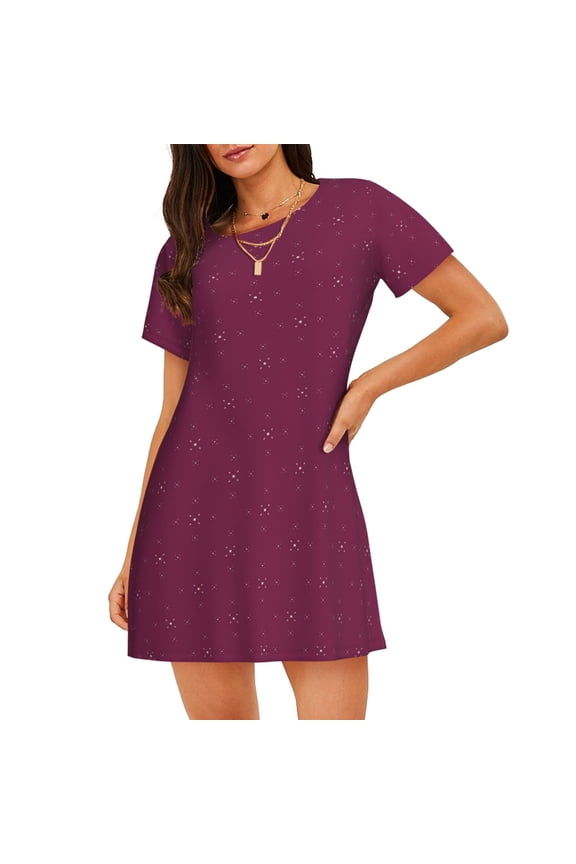 Small Stars Print Women Nightgowns,Womens Loungewear,Short Sleeve Sleepwear,Comfy Ladies Nightdress