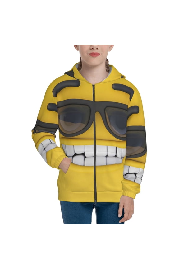 Smiling With Sunglasses Teenage Zipper Hoodie, Long Sleeve Zip Up Hoodies Casual Jackets Tops for 7-12 Years-Medium