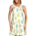 thumbnail image 1 of Naloa Snake And Cactus Print Women's Summer Spring Casual Beach Sundress,Vacation Sleeveless Tank Crewneck Loose Dresses, 1 of 7