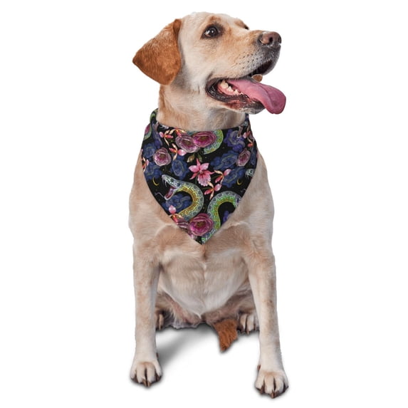 Naloa Snake And Flower Dog Bandanas 1PC Washable Triangle Dog Scarfs Premium Durable Fabric, for Small Medium Large Dogs and Cats