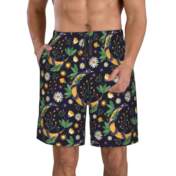Naloa Snake And Flower Men's Beach Shorts, Surfing shorts, Swim trunks, Quick Dry Swim Trunks for Surfing Beach Fun - XX-Large