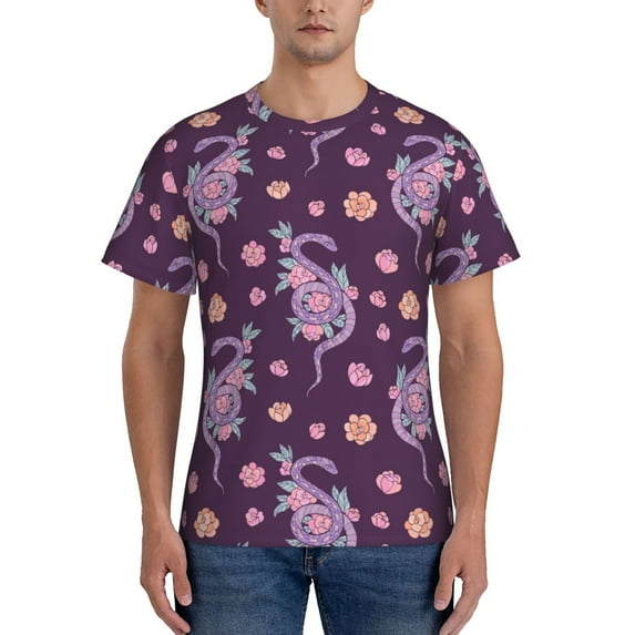 Naloa Snake And Flower Men's T-Shirt Sport T-shirt Men's Basic Tee Casual Men's Shirt, Round Neck, Short Sleeves - 3X-Large