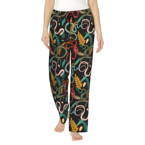 Naloa Snake And Flower Print Women’s Ultra-Soft Comfy Pajama Lounge Pants with Pockets & Drawstring