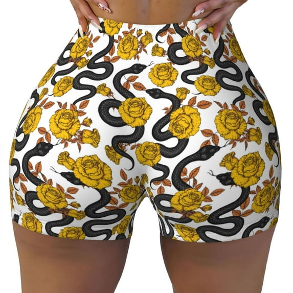Naloa Snake And Rose Biker Shorts for Women Seamless Scrunch Short Women’s Yoga Shorts for Gym Running Sport Shorts - Small