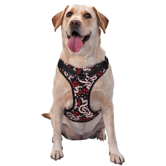 Naloa Snake And Rose Pet Harness Vest with Traction Rope, Adjustable No-Choke Dog Vest for Outdoor, Walking - Small