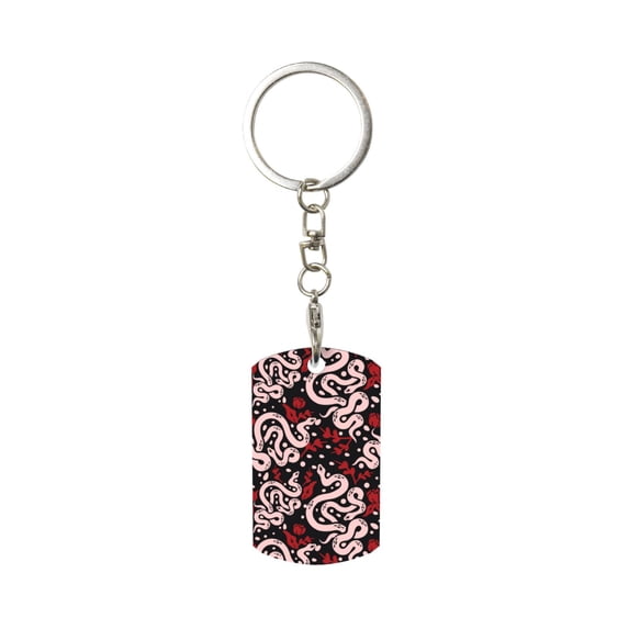 Naloa Snake And Rose Print Keyfob with Split Key Ring and Print Labels, Key Labels Key Chain Tags, Luggage Tags, Car Key Chain Ring Keyfob Gift