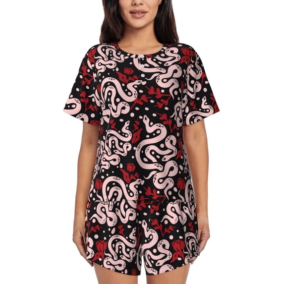 Naloa Snake And Rose Women's Short-Sleeved Pajama Set, Loungewear, Summer pajamas, Breathable Cozy - XX-Large