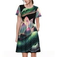 thumbnail image 1 of Naloa Snake Holding A Lotus Print Womens Summer A-Line Dress with Pockets,Short Sleeve Dresses,Flowy Beach Swing Dress for Vacation Travel, 1 of 6