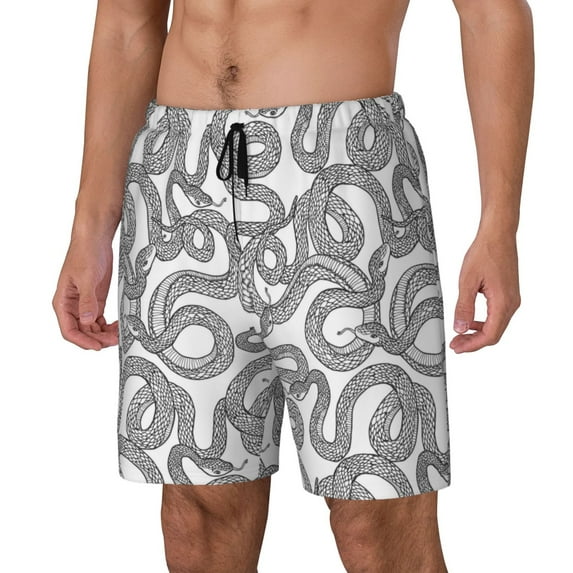 Naloa Snake Print Men Swim Trunks with Compression Liner ,Board Shorts,Men's Swim Shorts with Drawstring and Elastic Waistband-3X-Large