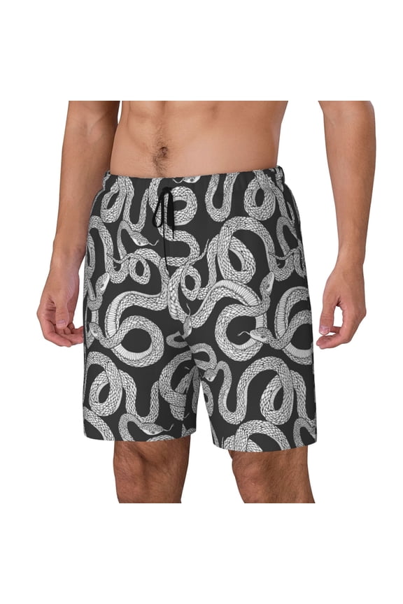 Snake Print Men Swim Trunks with Compression Liner ,Board Shorts,Men's Swim Shorts with Drawstring and Elastic Waistband-3X-Large