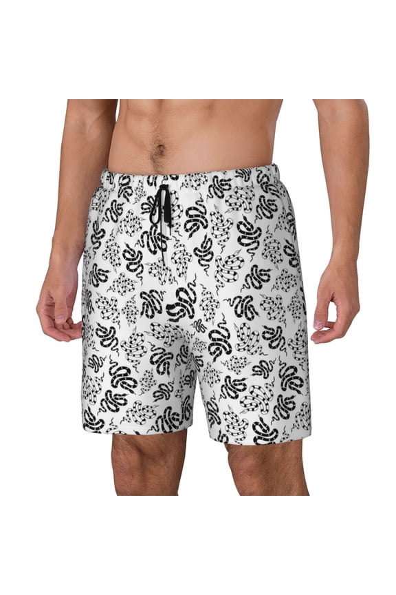 Snake Print Men Swim Trunks with Compression Liner ,Board Shorts,Men's Swim Shorts with Drawstring and Elastic Waistband-Medium