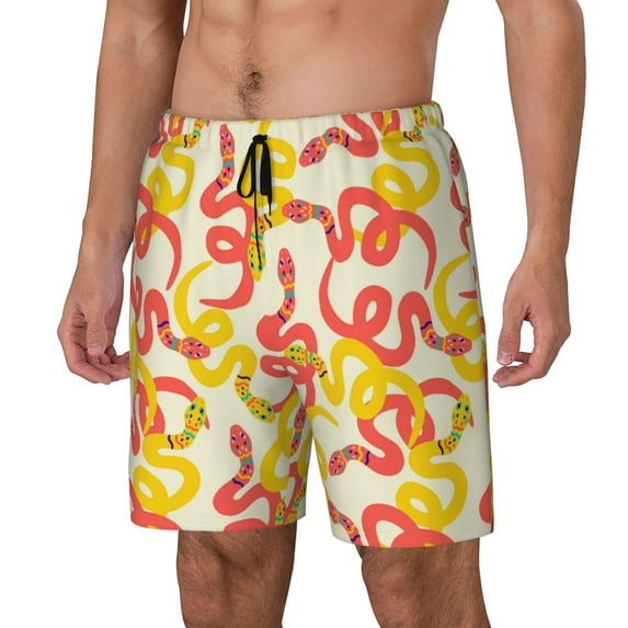 Naloa Snake Print Men Swim Trunks with Compression Liner ,Board Shorts,Men's Swim Shorts with Drawstring and Elastic Waistband-XX-Large