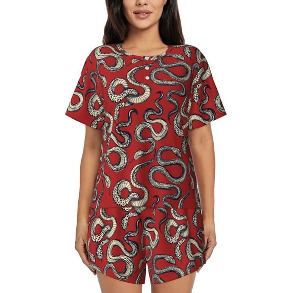 Naloa Snake Women's Short-Sleeved Pajama Set, Loungewear, Summer pajamas, Breathable Cozy - Small