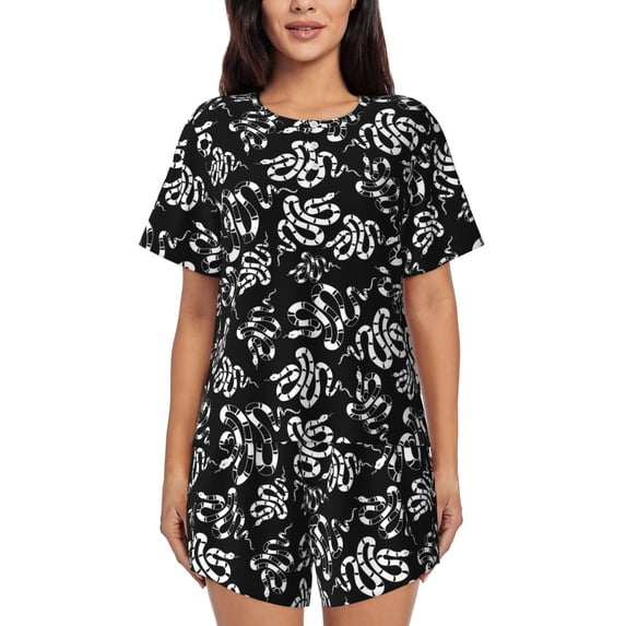 Naloa Snake Women's Short-Sleeved Pajama Set, Loungewear, Summer pajamas, Breathable Cozy -