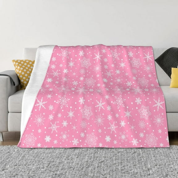 Naloa Snowflake pink backgrounds Flannel Fleece Throw Blanket for Bed Couch, Thick Blanket - All Seasons Suitable for Women, Men and Kids-60"x50"