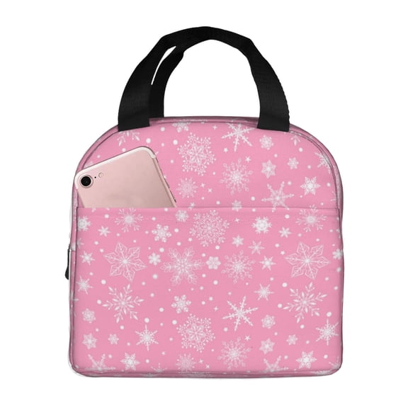 Naloa Snowflake pink backgrounds Print Lunch Box for Women Men,Insulated Lunch Bag,Lunchbox,Thermal Leakproof Cooler,Reusable Lunch Tote Bag for Work School Travel Picnic