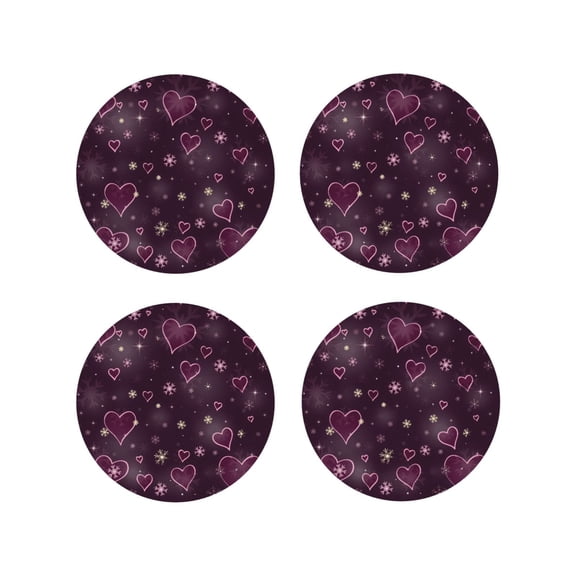 Naloa Snowflakes and Hearts Leather Coasters for Drinks, Durable Drink Coasters 4 Set for Tabletop Protection, Luxurious Home Décor and Housewarming Gift ( {designName})Round Shape