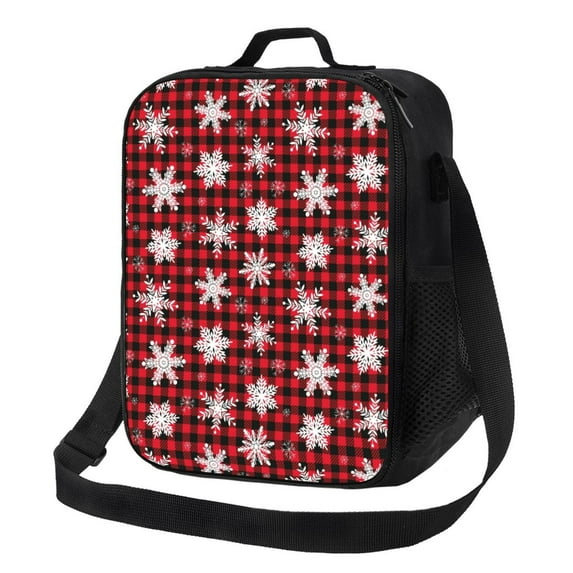 Naloa Snowflakes On A Buffalo Plaid Christmas Lunch box Lunch bag for men women Large capacity Lunchbox Insulated Lunch bag Lunch box cooler