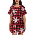 thumbnail image 1 of Naloa Snowflakes On A Buffalo Plaid Women's Short-Sleeved Pajama Set, Loungewear, Summer pajamas, Breathable Cozy - Small, 1 of 9