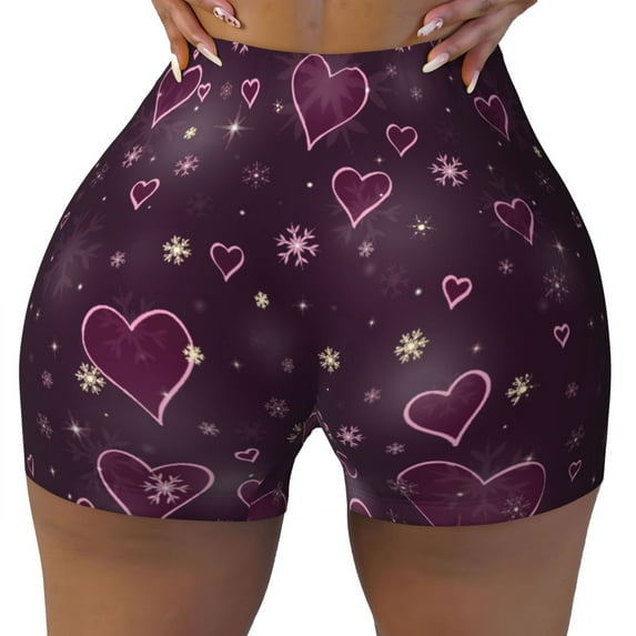 Naloa Snowflakes and Hearts Biker Shorts for Women Seamless Scrunch Short Women’s Yoga Shorts for Gym Running Sport Shorts - Small