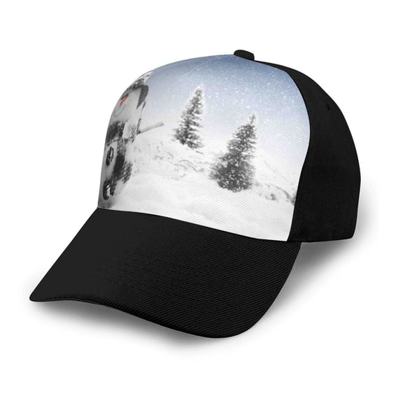 Naloa Snowman And Christmas Tree Adult adjustable Print Baseball Hat, Patchwork curved brim baseball capfor Men and Women, One Size