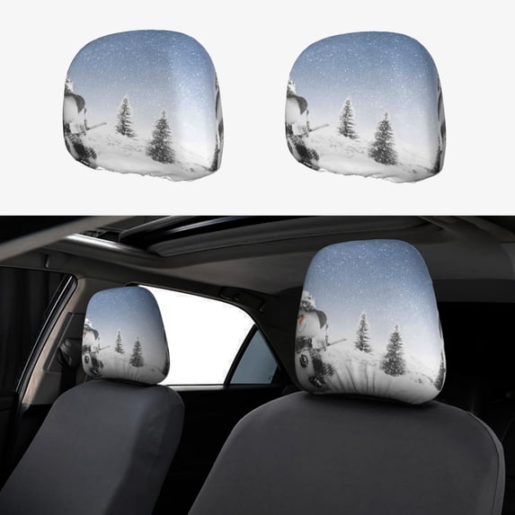 Naloa Snowman And Christmas Tree Print 2 PCS Car All-Inclusive Headrest Cover,Seat Headrest Cover Headrest Cover Protector for Most Car Models