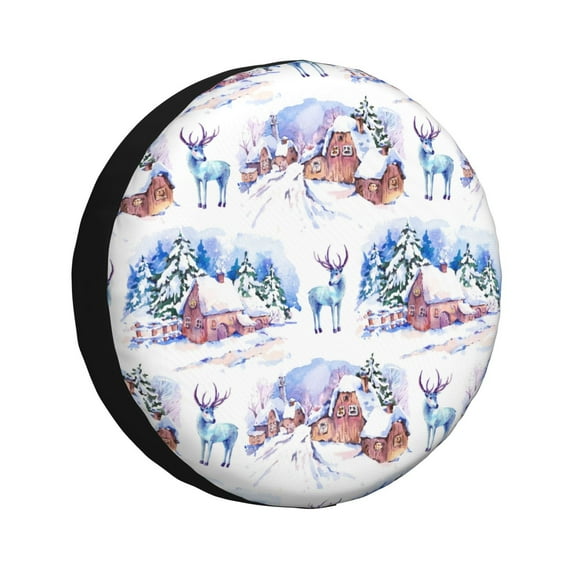 Naloa Snowy Cottage Holiday Scene PVC Leather Spare Tire Wheel Cover Spare Tire Cover, for Car Truck SUV Camper Trailer Universal Fit(14-17in)-14 inch