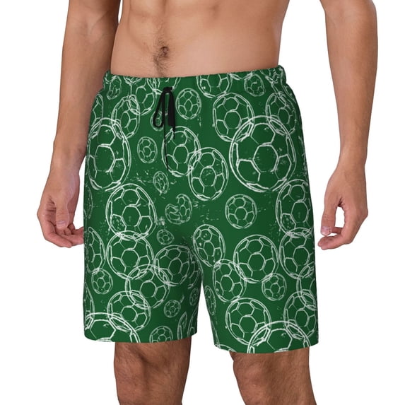 Naloa Soccer Print Men Swim Trunks with Compression Liner ,Board Shorts,Men's Swim Shorts with Drawstring and Elastic Waistband-Small