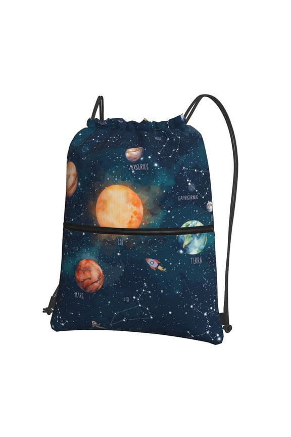 Solar System And Planets Drawstring Backpack String Bag Cinch Water Resistant for Gym Shopping Sport Yoga