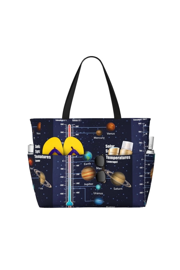 Solar System Large Capacity Beach Bag, Waterproof Sandproof Beach Swim Pool Bag Tote Bag for Women
