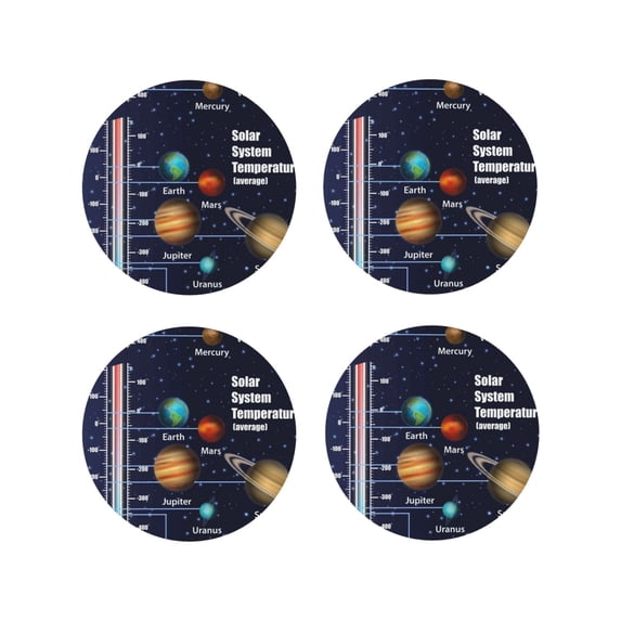 Naloa Solar System Leather Coasters for Drinks, Durable Drink Coasters 4 Set for Tabletop Protection, Luxurious Home Décor and Housewarming Gift ( {designName})Round Shape