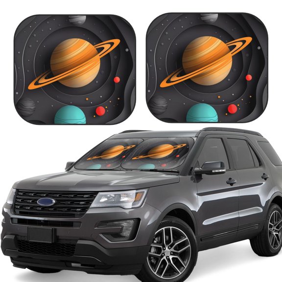 Naloa Solar System Paper Art Print 2-Piece Windshield Sunshade,Foldable Car Front Window Sun Shades,for Most Sedans SUV Truck-Medium