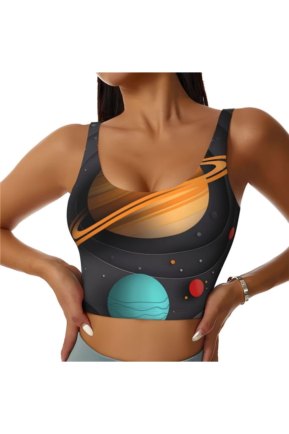 Solar System Paper Art Sports Bras for Women,Sports Bras for Women High Support with Removable Pads-XX-Large