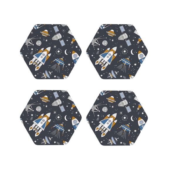 Naloa Space Cars Leather Coasters for Drinks, Durable Drink Coasters 4 Set for Tabletop Protection, Luxurious Home Décor and Housewarming Gift ( {designName})Hexagon