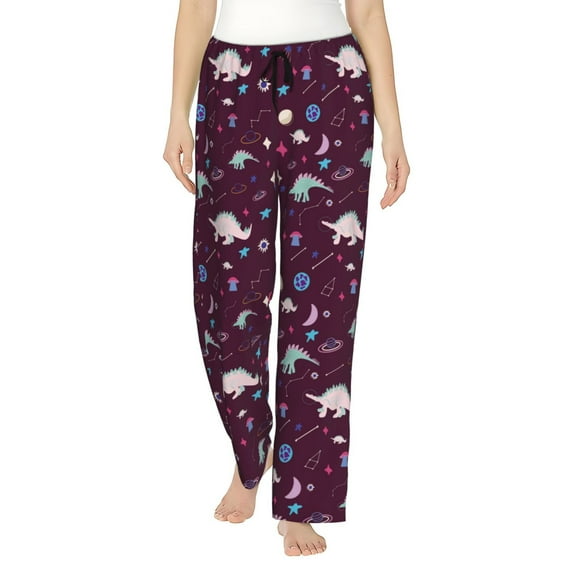 Naloa Space Dinosaur Print Women’s Ultra-Soft Comfy Pajama Lounge Pants with Pockets & Drawstring