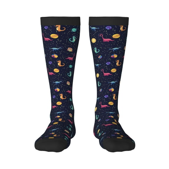 Naloa Space Dinosaur Thigh High Socks Extra Long Stretchy Sock Women Over Knee High Opaque Stocking Daily Wear