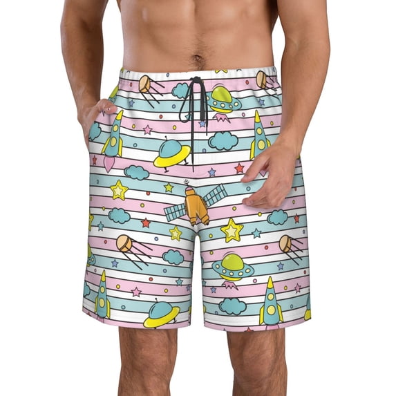 Naloa Space Doodle Men's Beach Shorts, Surfing shorts, Swim trunks, Quick Dry Swim Trunks for Surfing Beach Fun - Small