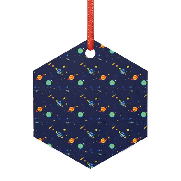 Naloa Space Galaxy Acrylic Santa Tree Decorations Christmas Hanging Pendant for Christmas Winter New Year Party Hanging Decorations-Hexagon