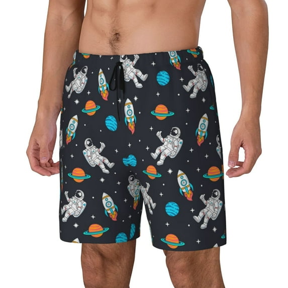 Naloa Space Print Men Swim Trunks with Compression Liner ,Board Shorts,Men's Swim Shorts with Drawstring and Elastic Waistband-XX-Large