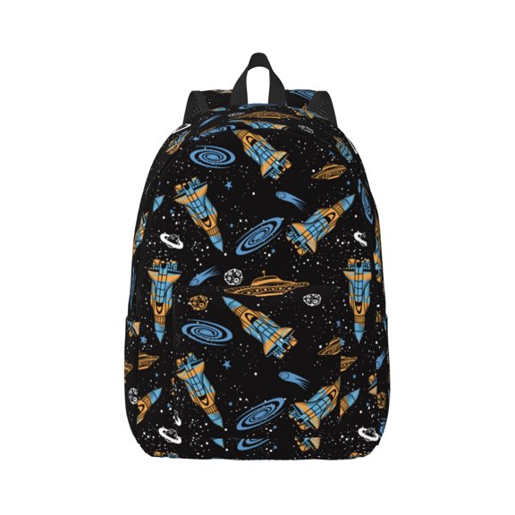 Naloa Space Rocket Canvas Backpack for Men Women Rucksack Casual Travel Daypack College Tote Satchel Bookbag for Teens-Small