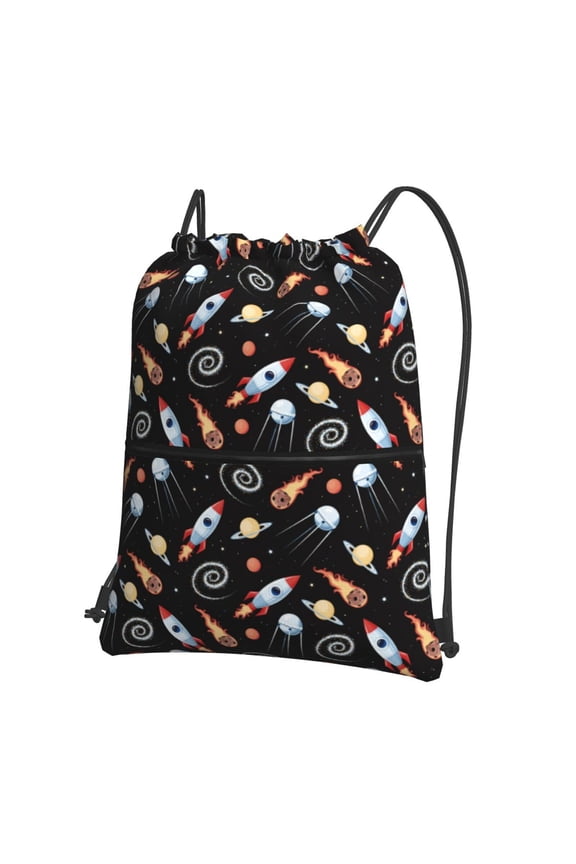 Space Rocket Drawstring Backpack String Bag Cinch Water Resistant for Gym Shopping Sport Yoga