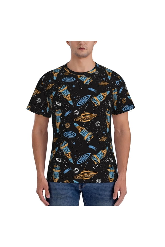 Space Rocket Men's T-Shirt Sport T-shirt Men's Basic Tee Casual Men's Shirt, Round Neck, Short Sleeves - Large