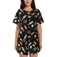thumbnail image 1 of Naloa Space Rocket Women's Short-Sleeved Pajama Set, Loungewear, Summer pajamas, Breathable Cozy - Small, 1 of 9
