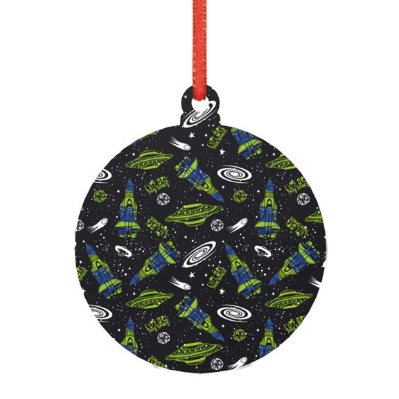 Naloa Space Rockets Acrylic Santa Tree Decorations Christmas Hanging Pendant for Christmas Winter New Year Party Hanging Decorations-Round Shape