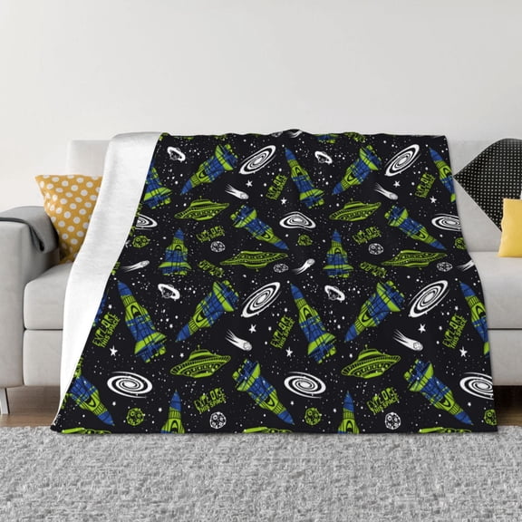 Naloa Space Rockets Flannel Blankets - Thick and Warm Blanket for Winter, Soft Fuzzy Plush King Blanket for All Seasons80"x60"