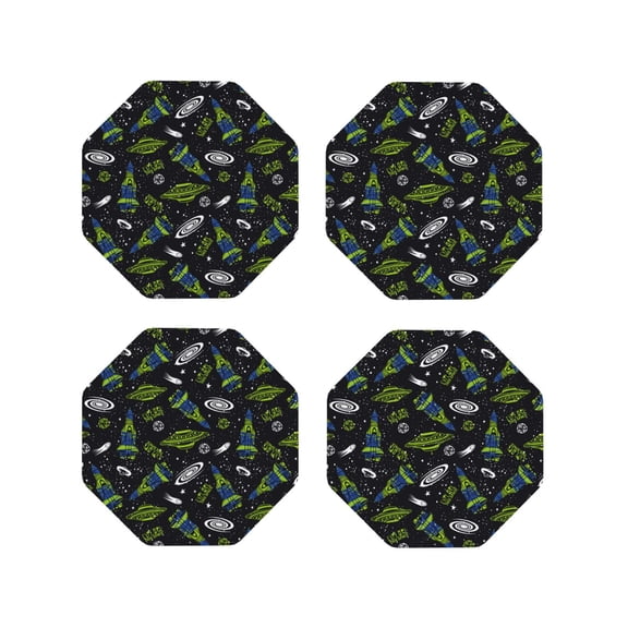 Naloa Space Rockets Leather Coasters for Drinks, Durable Drink Coasters 4 Set for Tabletop Protection, Luxurious Home Décor and Housewarming Gift ( {designName})Octagon
